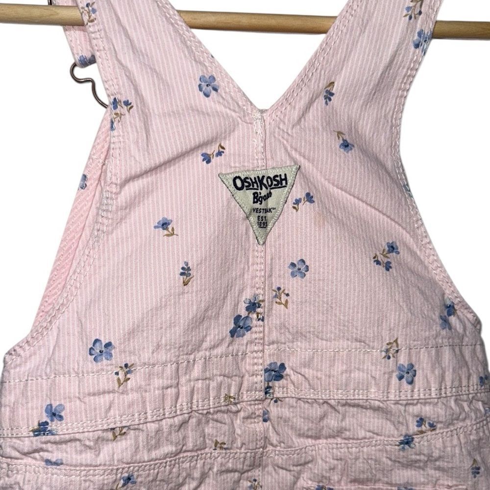OshKosh B'gosh Baby Pink Pinstriped Watercolor Floral Print Overalls Dress - Picture 4 of 8